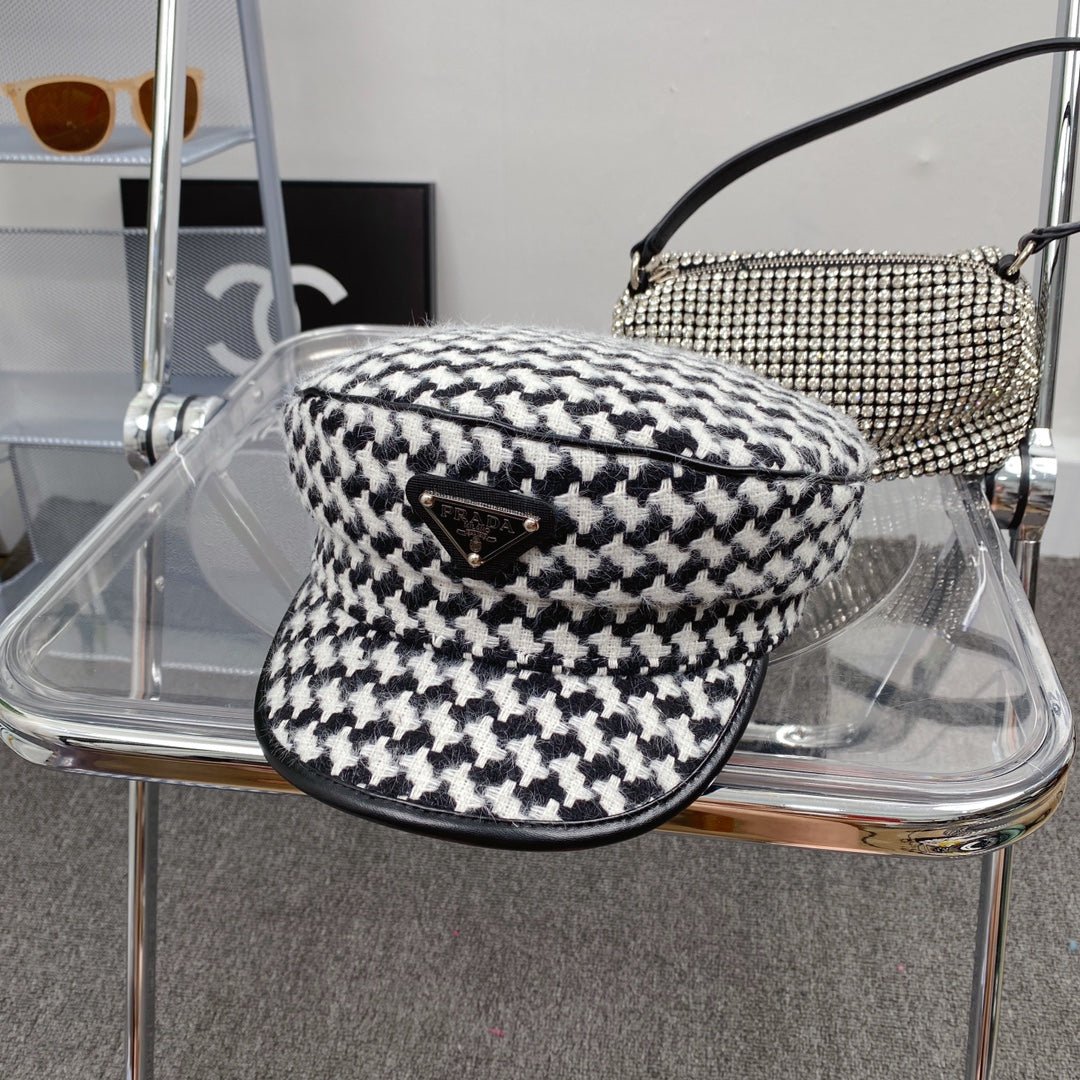 Prada Houndstooth Cotton Bucket Hat | Luxury Designer Checkered Sun Hat - Serene