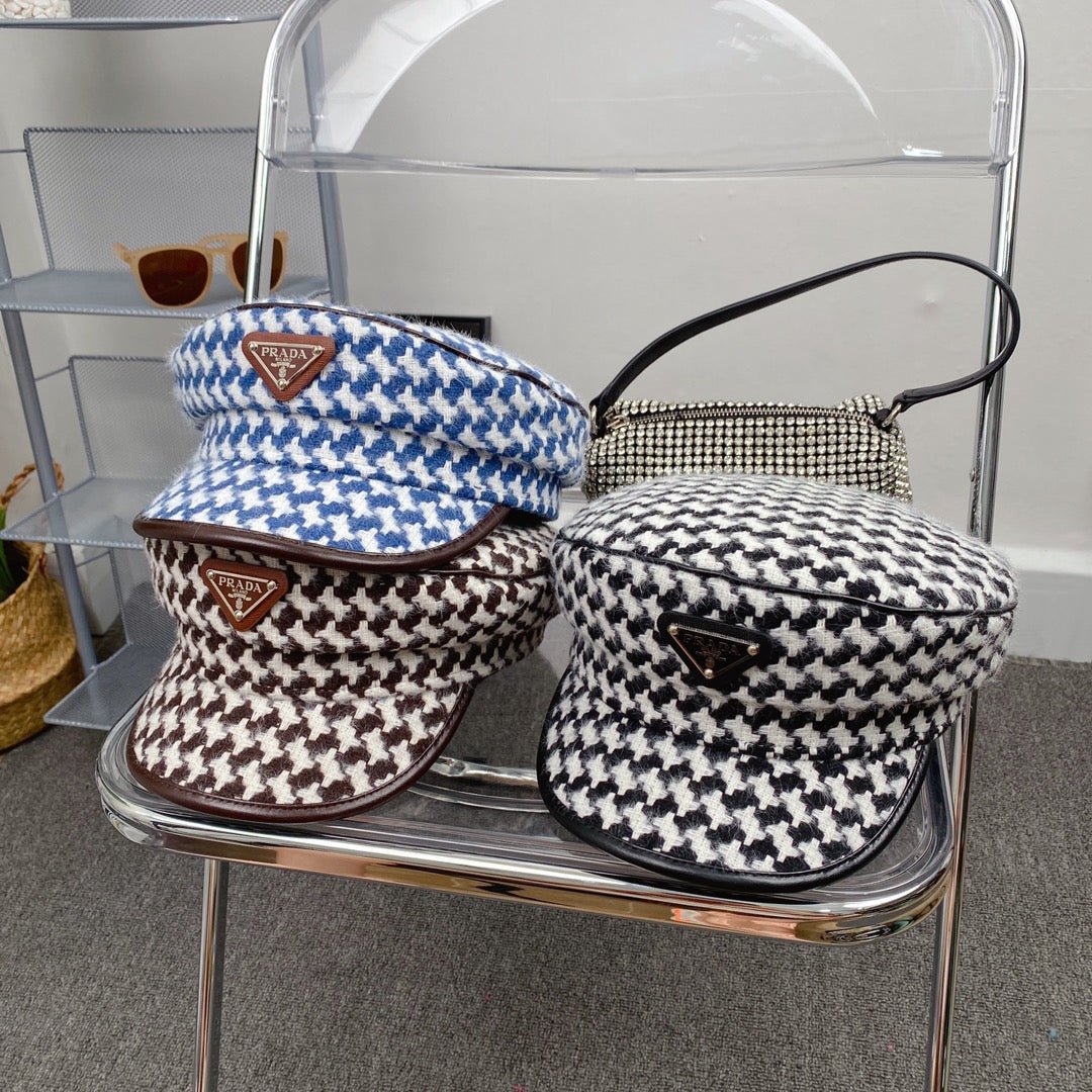 Prada Houndstooth Cotton Bucket Hat | Luxury Designer Checkered Sun Hat - Serene