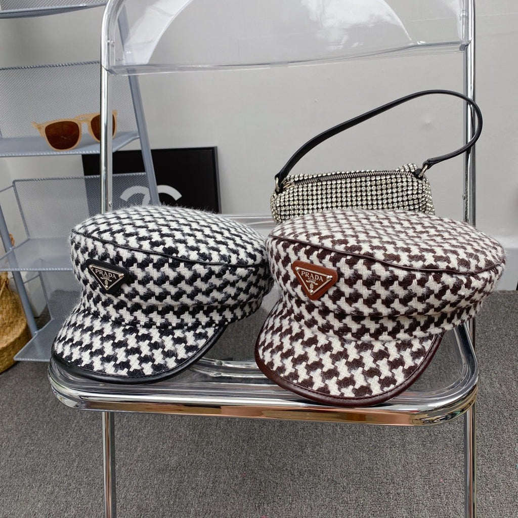 Prada Houndstooth Cotton Bucket Hat | Luxury Designer Checkered Sun Hat - Serene