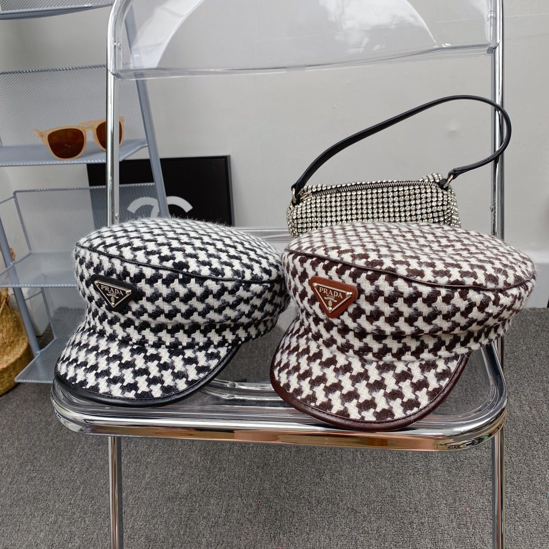 Prada Houndstooth Cotton Bucket Hat | Luxury Designer Checkered Sun Hat - Serene