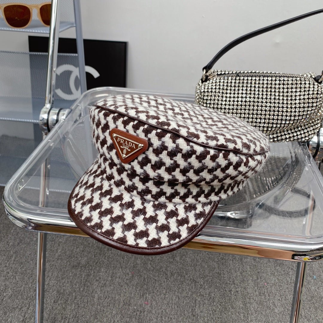 Prada Houndstooth Cotton Bucket Hat | Luxury Designer Checkered Sun Hat - Serene