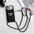 Prada iPhone 18 Pro Case with Strap & Card Holder – Luxury Designer Crossbody Phone Case - Serene