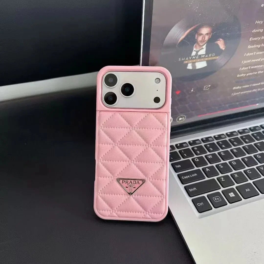 Prada iPhone 18 Pro / iPhone 17 Pro Case – Luxury Designer Leather Case Black - Serene