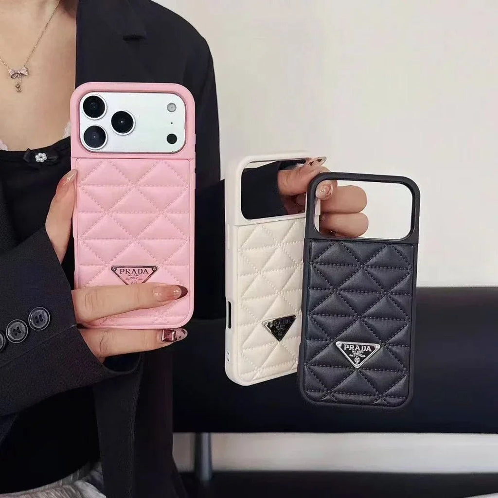 Prada iPhone 18 Pro / iPhone 17 Pro Case – Luxury Designer Leather Case Pink - Serene