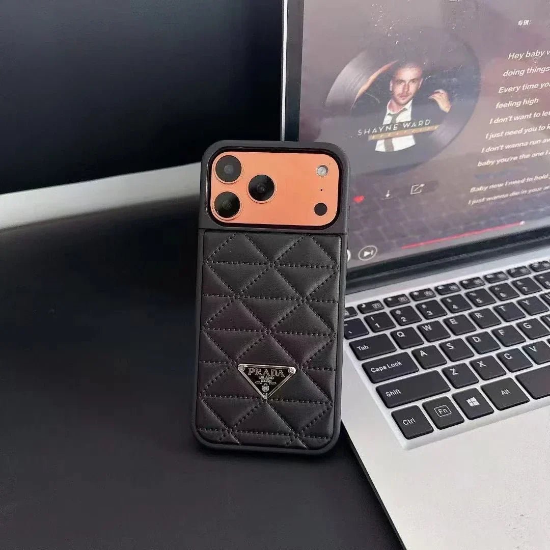 Prada iPhone 18 Pro / iPhone 17 Pro Case – Luxury Designer Leather Case White - Serene