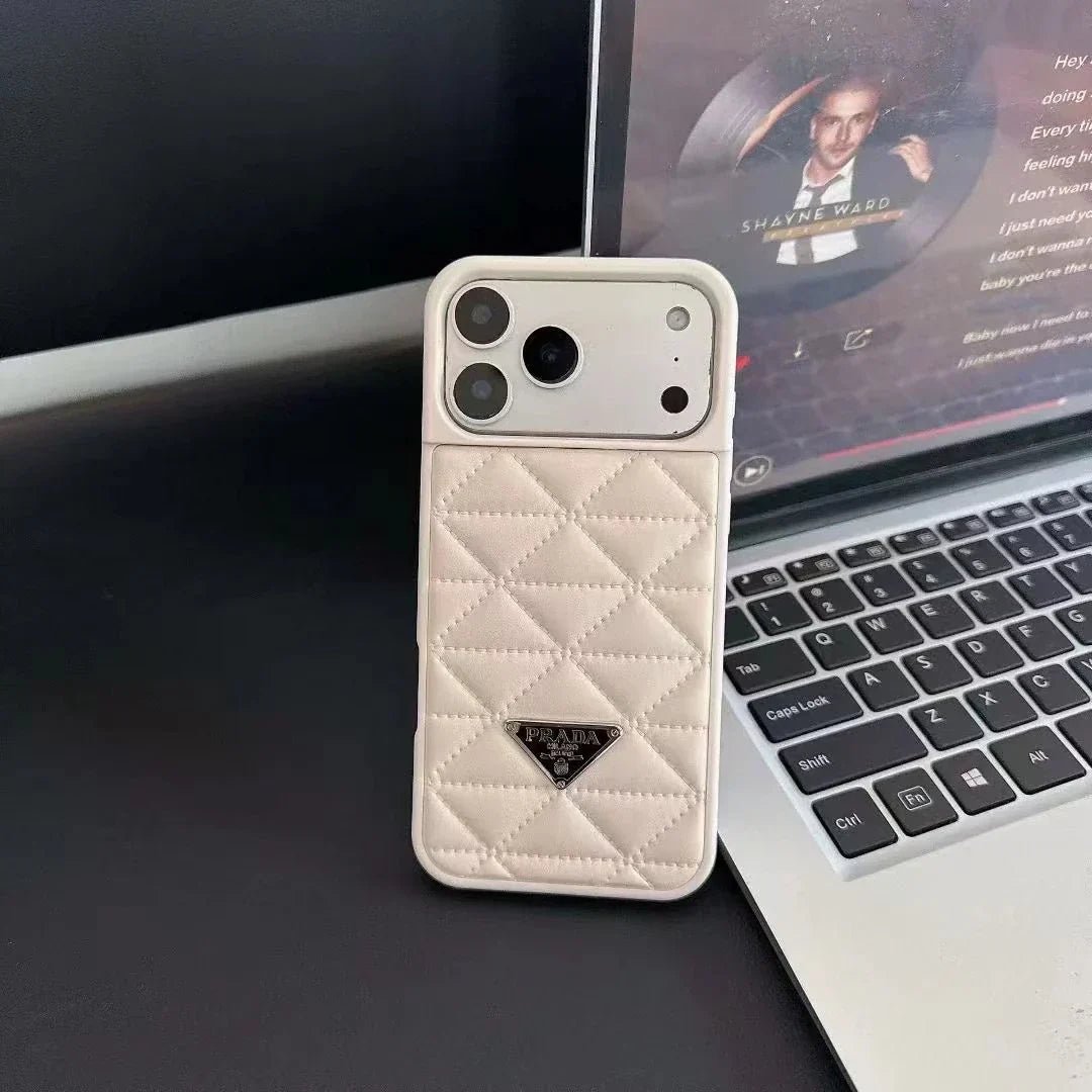 Prada iPhone 18 Pro / iPhone 17 Pro Case – Luxury Designer Leather Case White - Serene