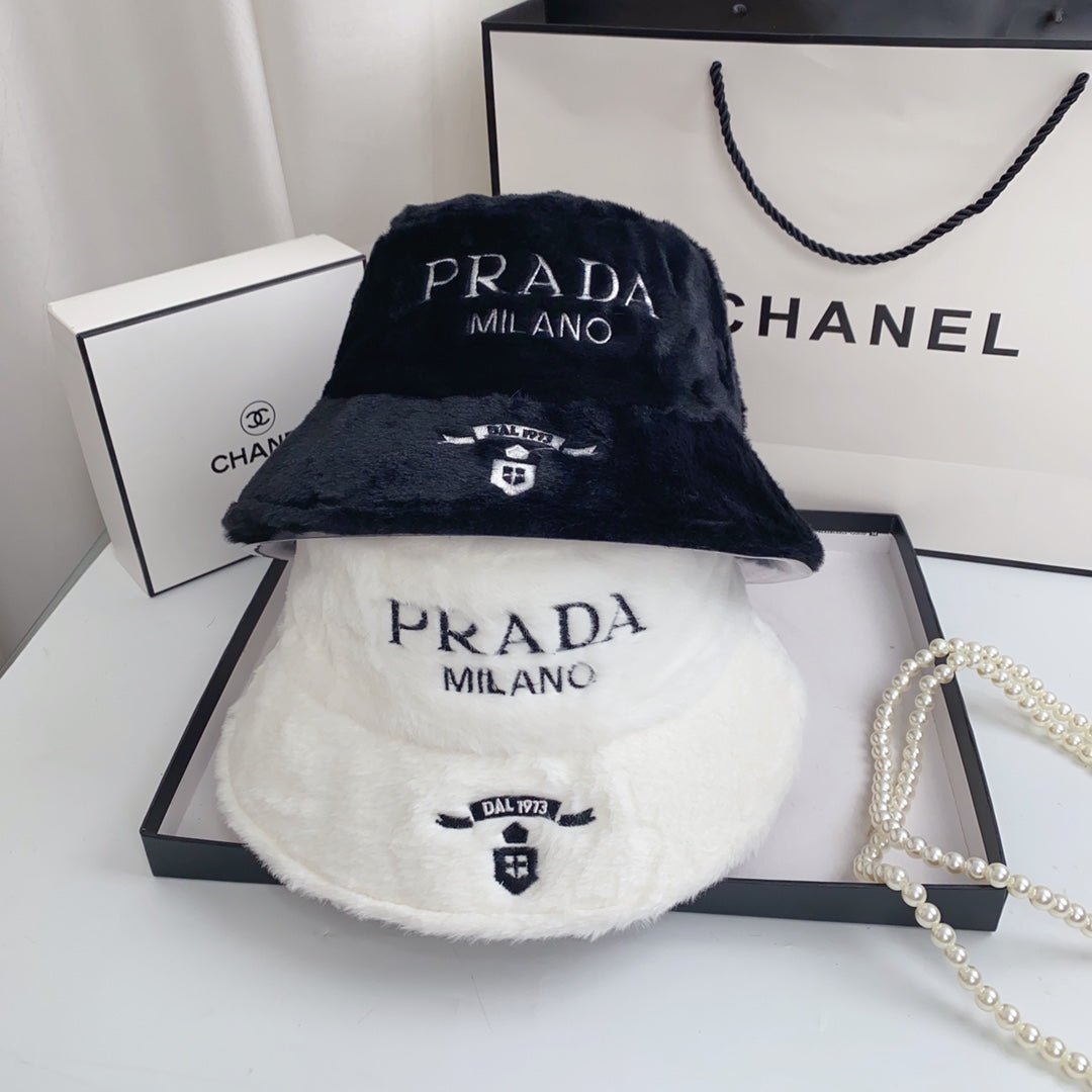Prada Milano Plush Faux Fur Bucket Hat | Luxury Designer Winter Hat - Serene