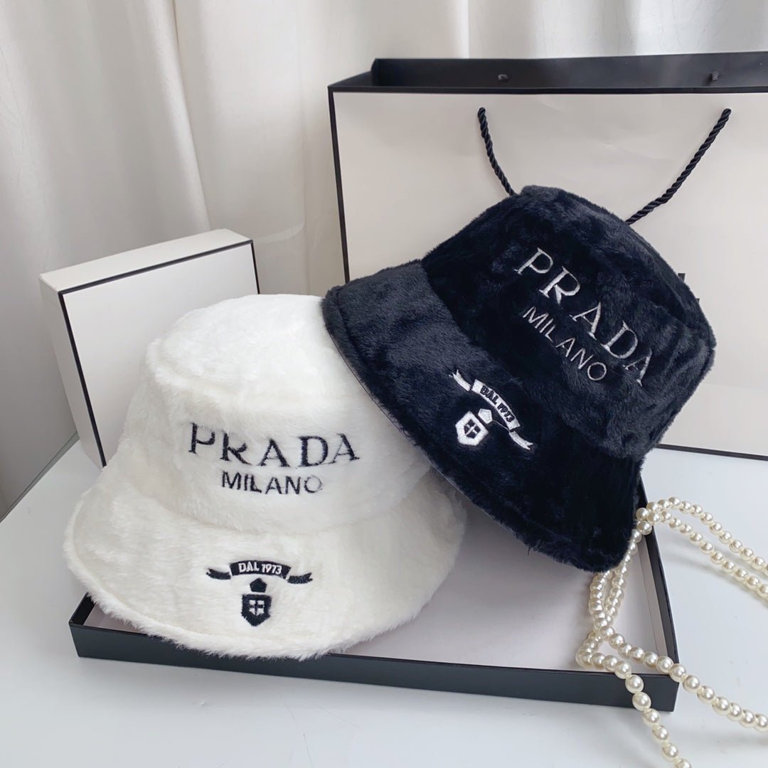 Prada Milano Plush Faux Fur Bucket Hat | Luxury Designer Winter Hat - Serene