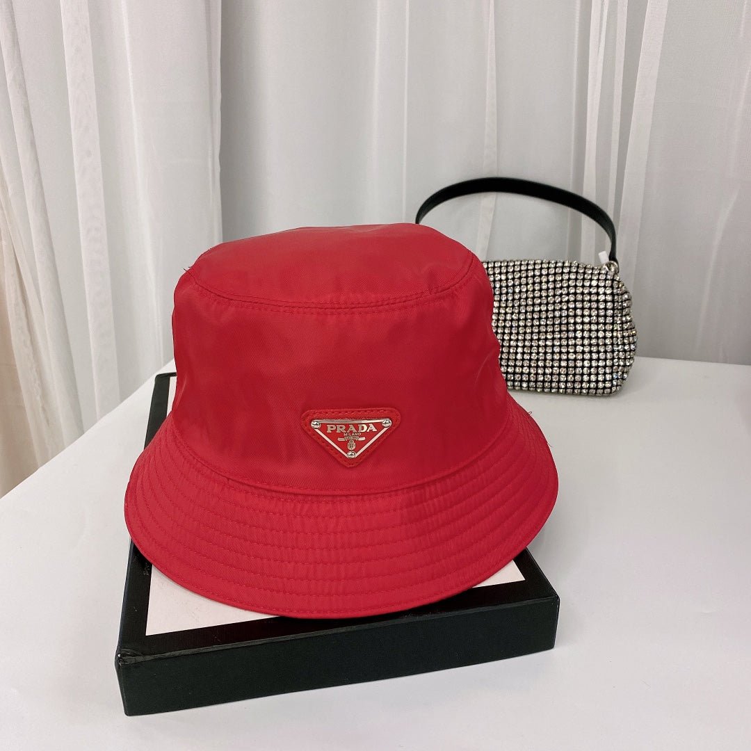 Prada Triangle Logo Bucket Hat | Luxury Designer Cotton Hat - Serene