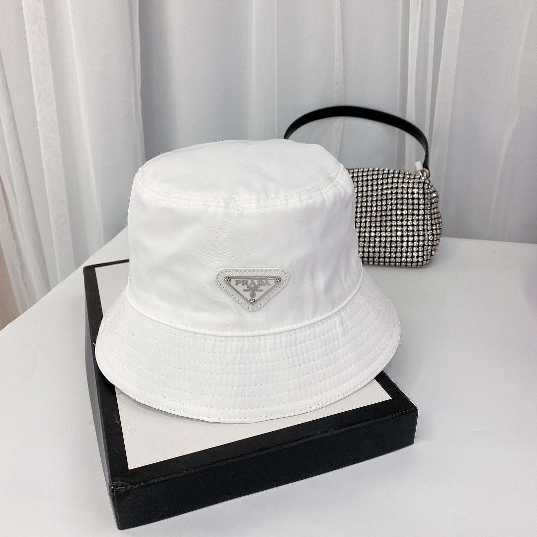 Prada Triangle Logo Bucket Hat | Luxury Designer Cotton Hat - Serene