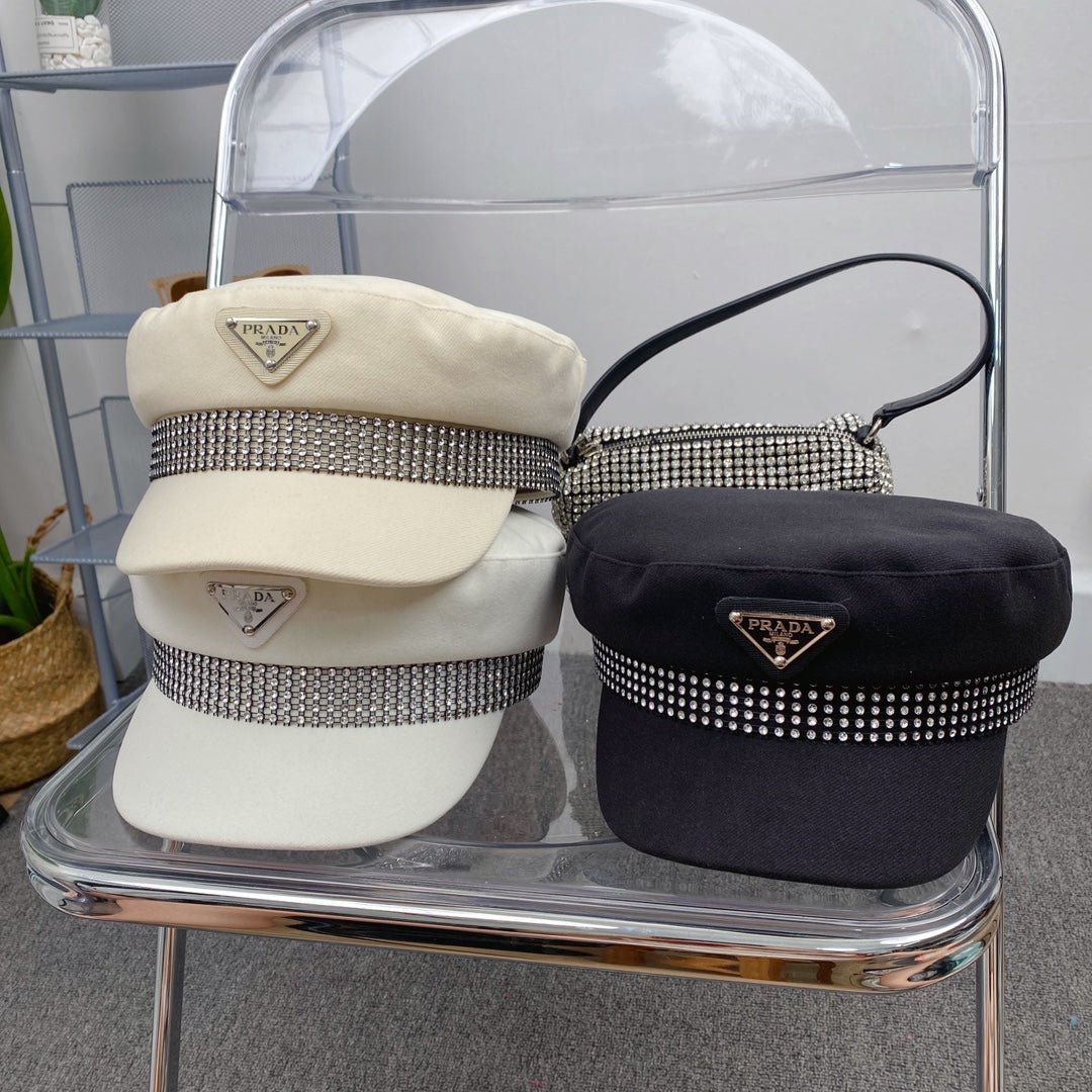 Prada Triangle Logo Cotton Beret | Luxury Designer French Hat - Serene