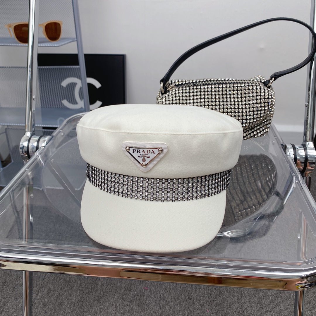 Prada Triangle Logo Cotton Beret | Luxury Designer French Hat - Serene