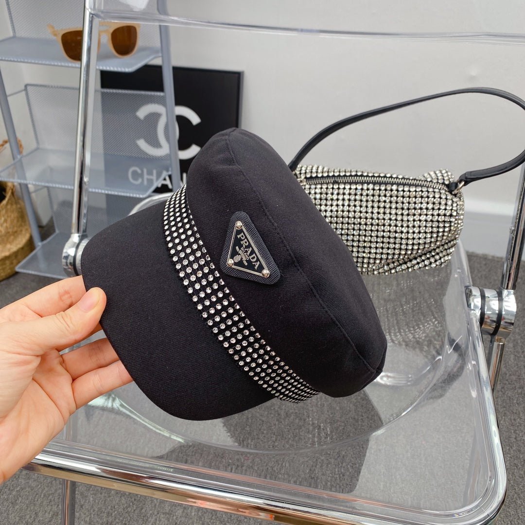 Prada Triangle Logo Cotton Beret | Luxury Designer French Hat - Serene