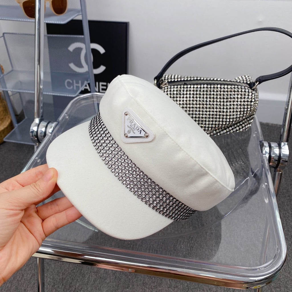 Prada Triangle Logo Cotton Beret | Luxury Designer French Hat - Serene