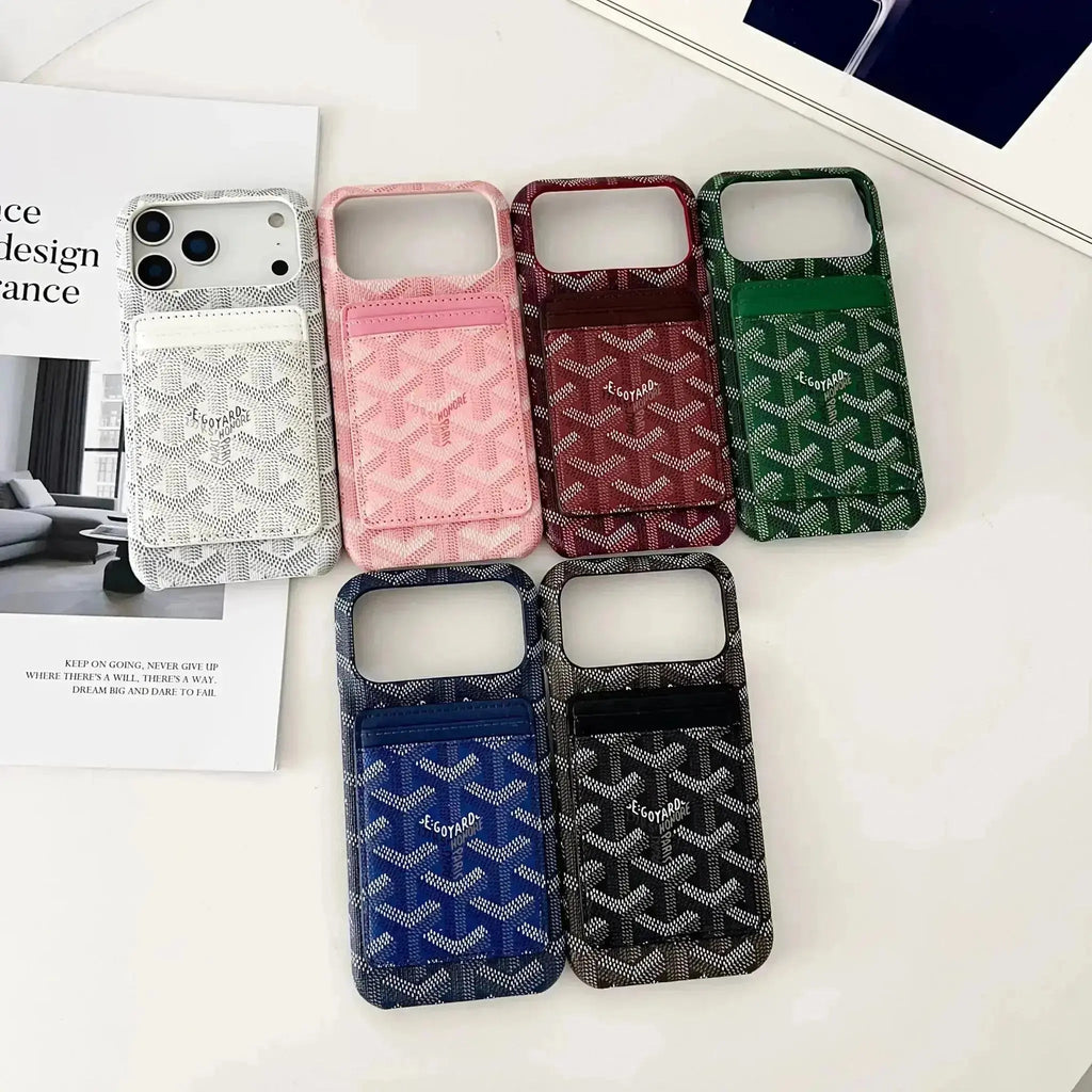White Goyard iPhone 18 Pro MagSafe Case with Cardholder, Goyard Pattern - Serene