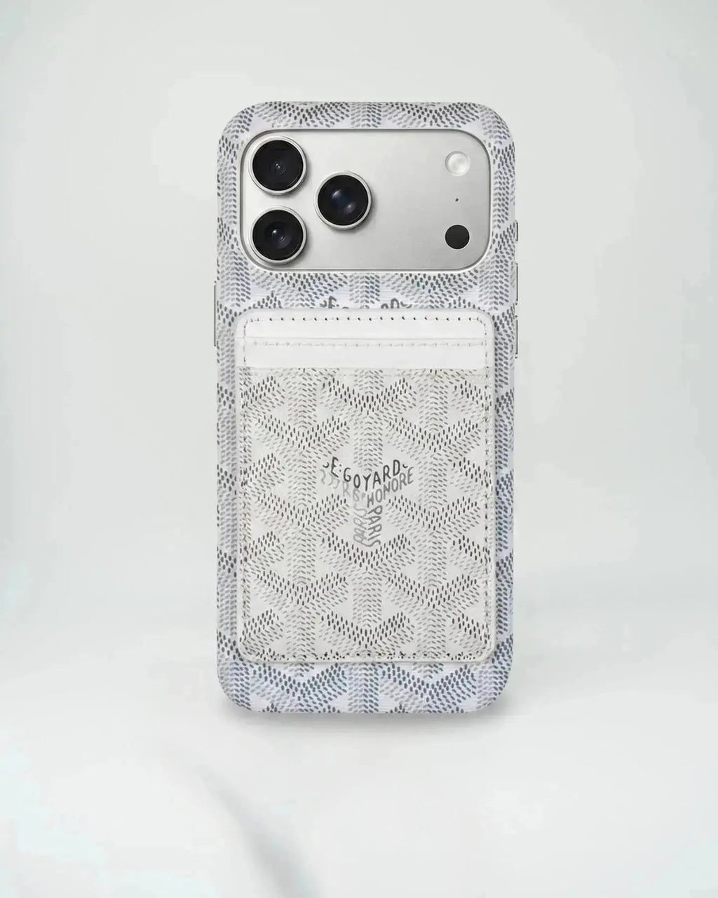 White Goyard iPhone 18 Pro MagSafe Case with Cardholder, Goyard Pattern - Serene