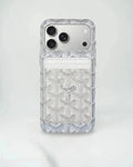 White Goyard iPhone 18 Pro MagSafe Case with Cardholder, Goyard Pattern - Serene
