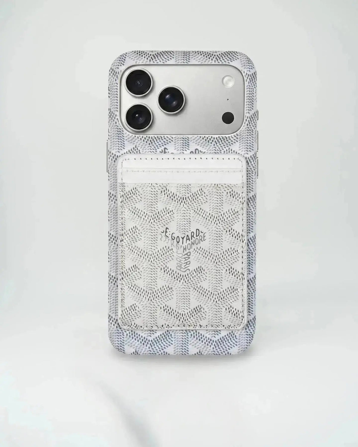 White Goyard iPhone 18 Pro MagSafe Case with Cardholder, Goyard Pattern - Serene