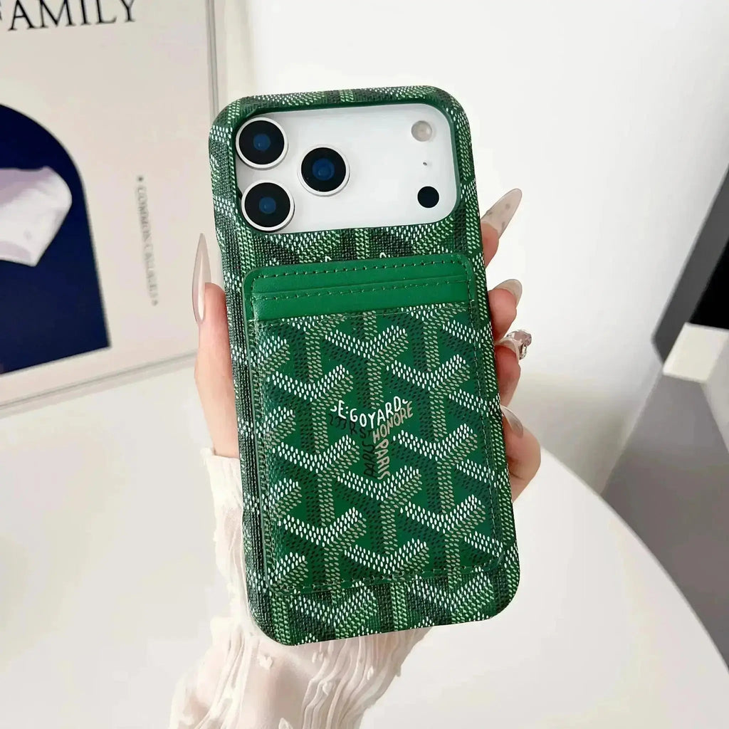White Goyard iPhone 18 Pro MagSafe Case with Cardholder, Goyard Pattern - Serene