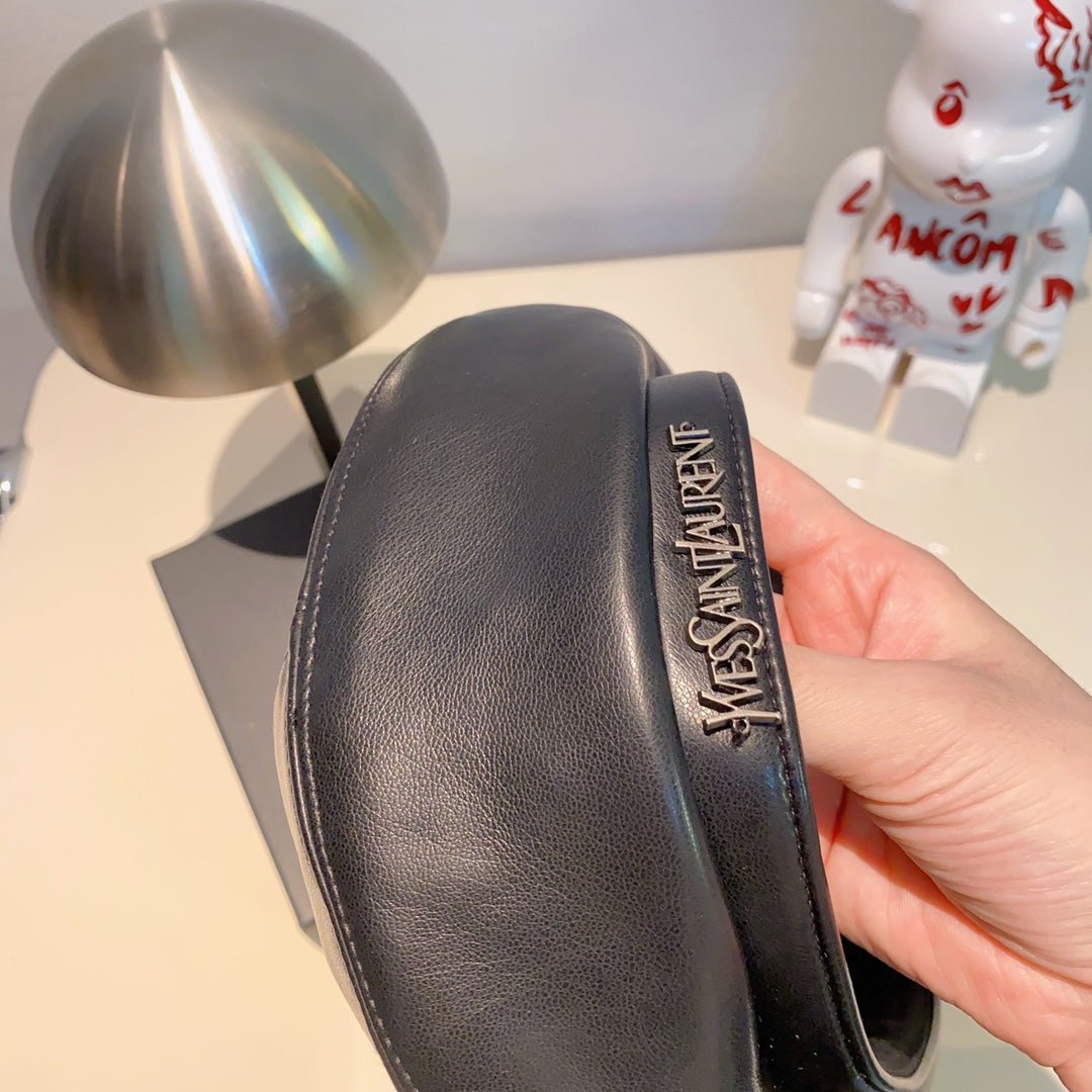 Yves Saint Laurent Pebbled Leather Beret | Luxury Designer Hat - Serene
